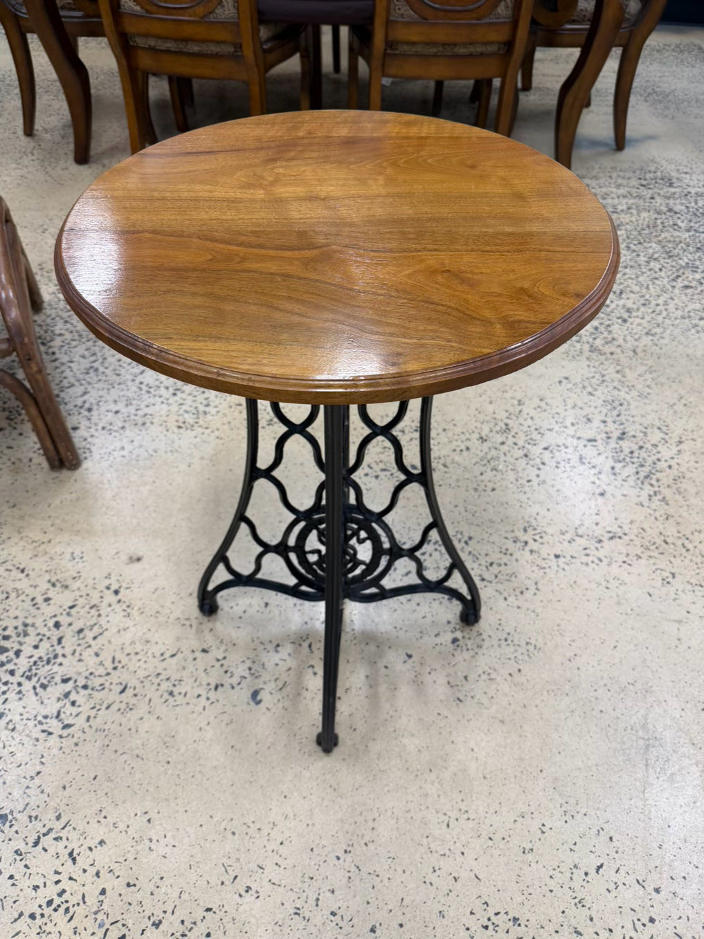 Iron & Wood Round Occasional Table w/ Black Base