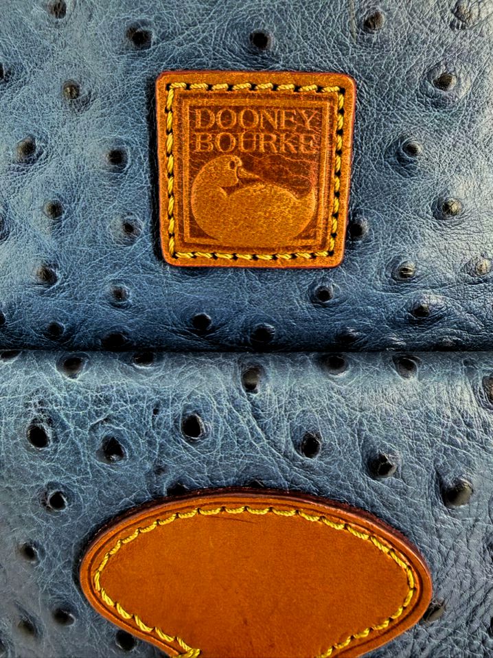 DOONEY & BOURKE Blue & Brown Ostrich Embossed Leather Pocket Satchel
