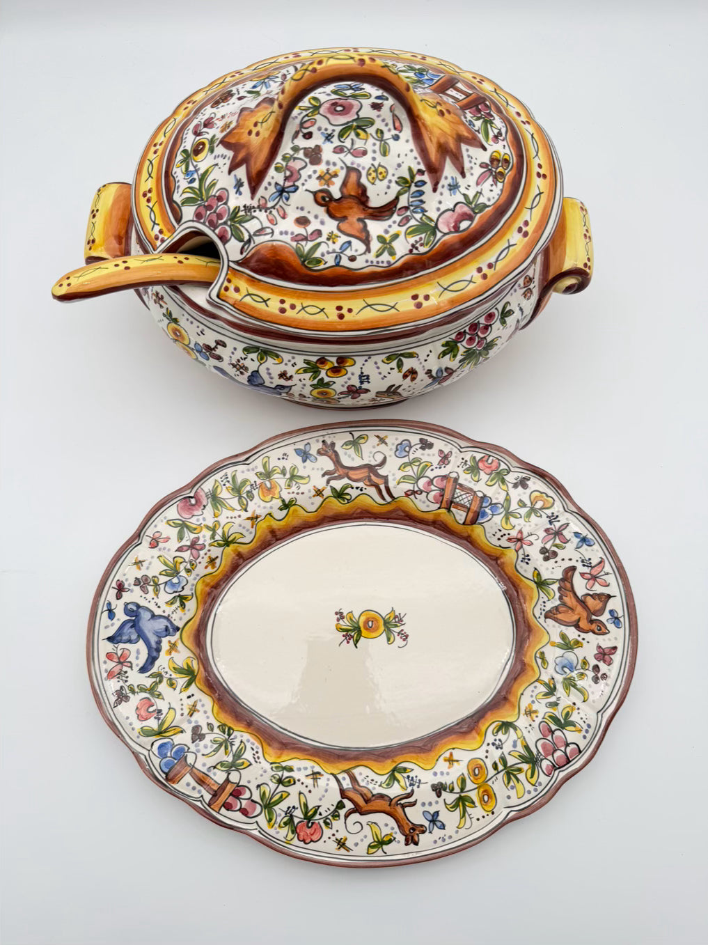 HOLU PORTUGAL Brown & Yellow Pottery Hand Painted Soup Tureen