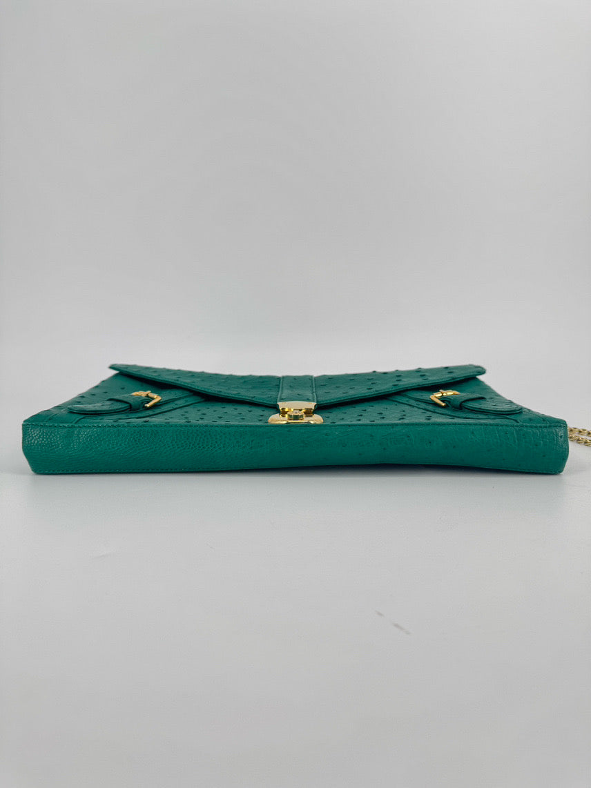 W H PETRONELA Teal Ostrich Crossbody Bag