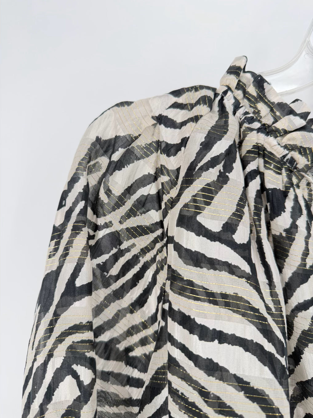 MARIE OLIVER Size S Gray Sheer Print Silk Blouse NWT