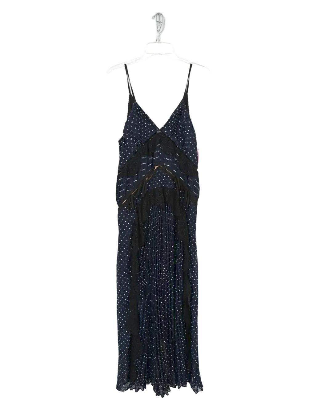 SELF PORTRAIT Size Wmn's 10 Navy Lace Detail Pleated Sleeveless Maxi-Dress NWT
