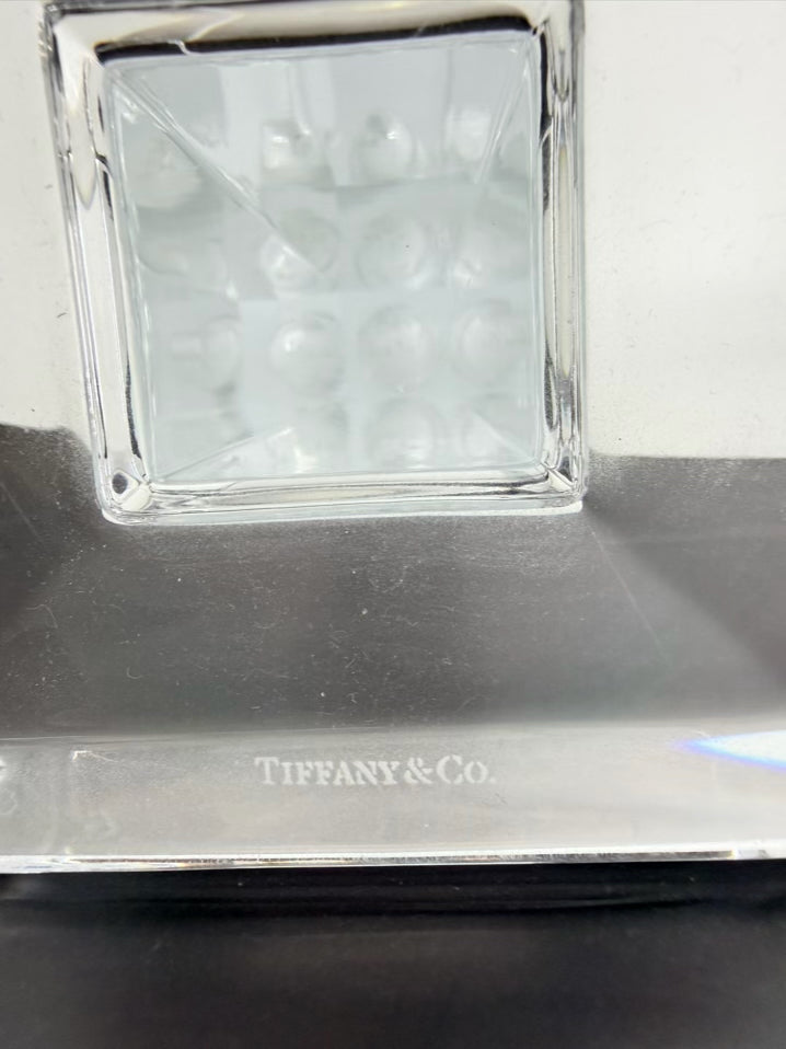 TIFFANY & CO. Clear Glass Tall Candleholder w/ Square Base