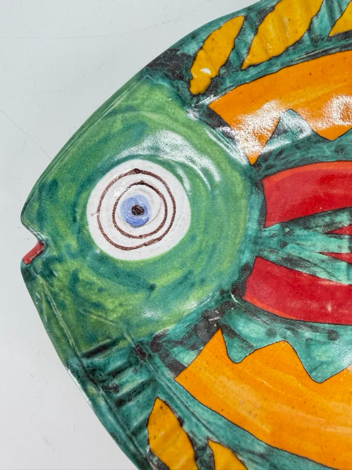 DESIMONE Red, Green & Gold Pottery Fish Platter
