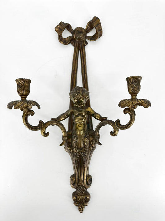 Brass Cupid & Bow Candle Sconce