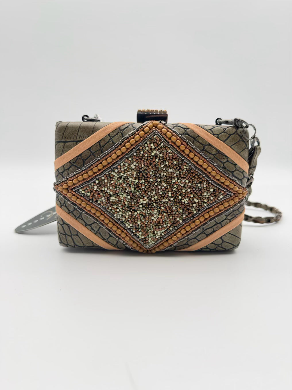 MARY FRANCES Cast A Spell Beaded Blue & Orange Clutch Bag NWT