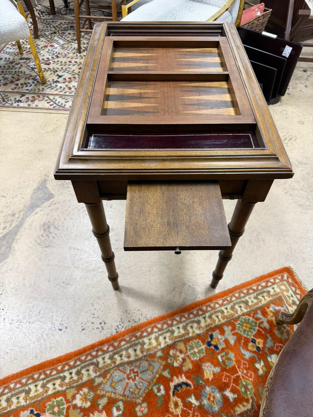 ANTIQUE Wood Game Table w/ Game Side & Solid Top