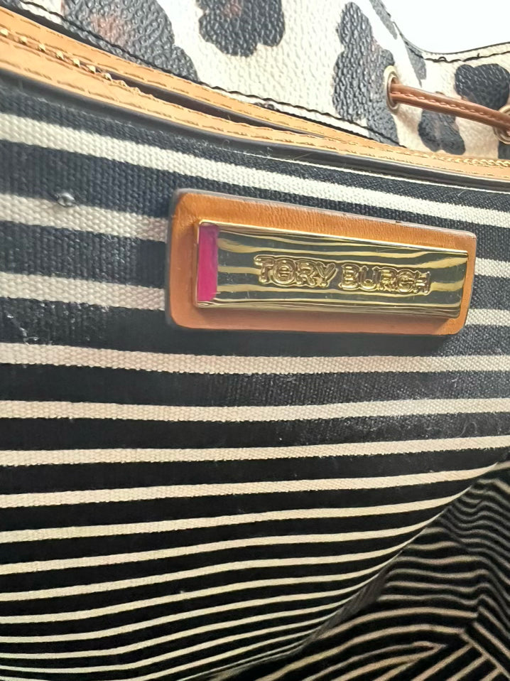 TORY BURCH White & Brown Animal Print Leather Backpack