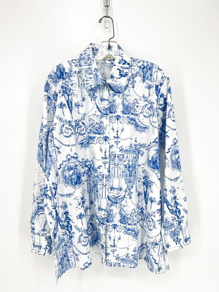 RANI ARABELLA Size XXL Blue & White Print Blouse