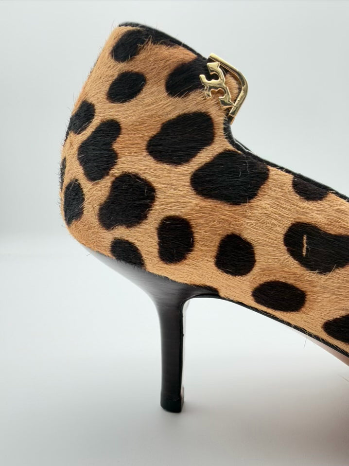 TORY BURCH WMNS Size 8 Tan & Brown Pony Hair Animal Print Heels