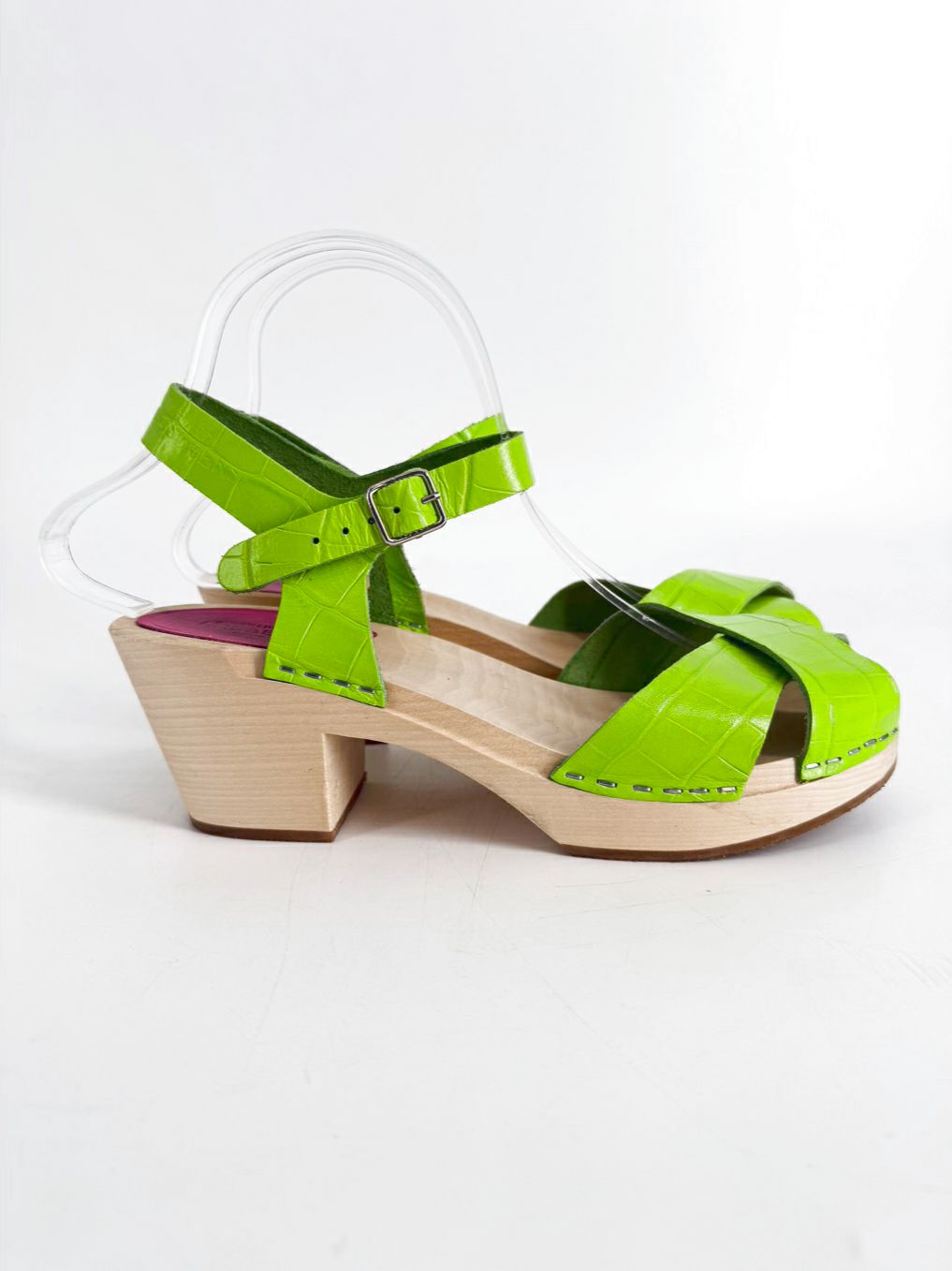 HASBEENS Size 39 Neon Green Leather Sandals