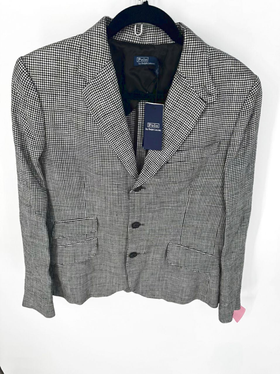 POLO RALPH LAUREN Size 14 Black Silk & Linen Blend Houndstooth Blazer NWT