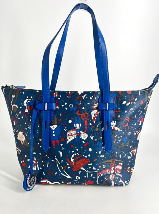 PIERO GUIDI Blue & Red Leather Circus Print Purse