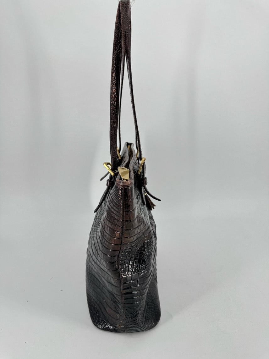 BRAHMIN Brown Leather Embossed Croc Purse