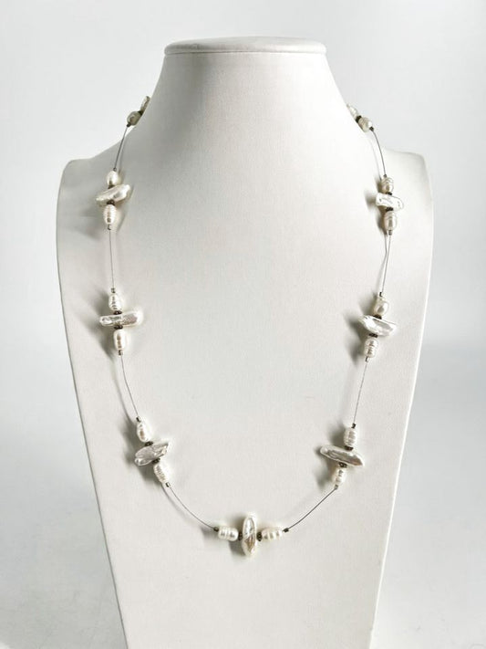 STERLING SILVER Beaded Pearl Necklace