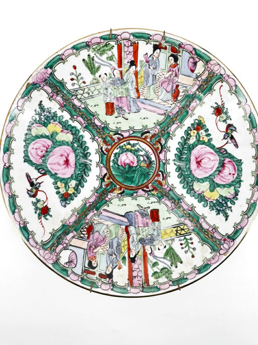 Pink & Green Rose Medallion Decorative Plate w/ Hanger