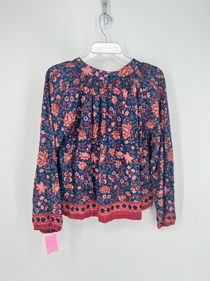 NAT by NATALIE MARTIN Size L Blue & Rust Print Floral Blouse