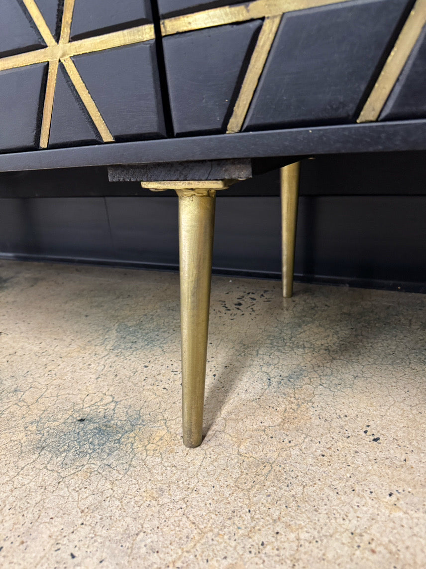 PORTER DESIGNS Black & Gold Mango Wood Mid-Century Modern Side Board