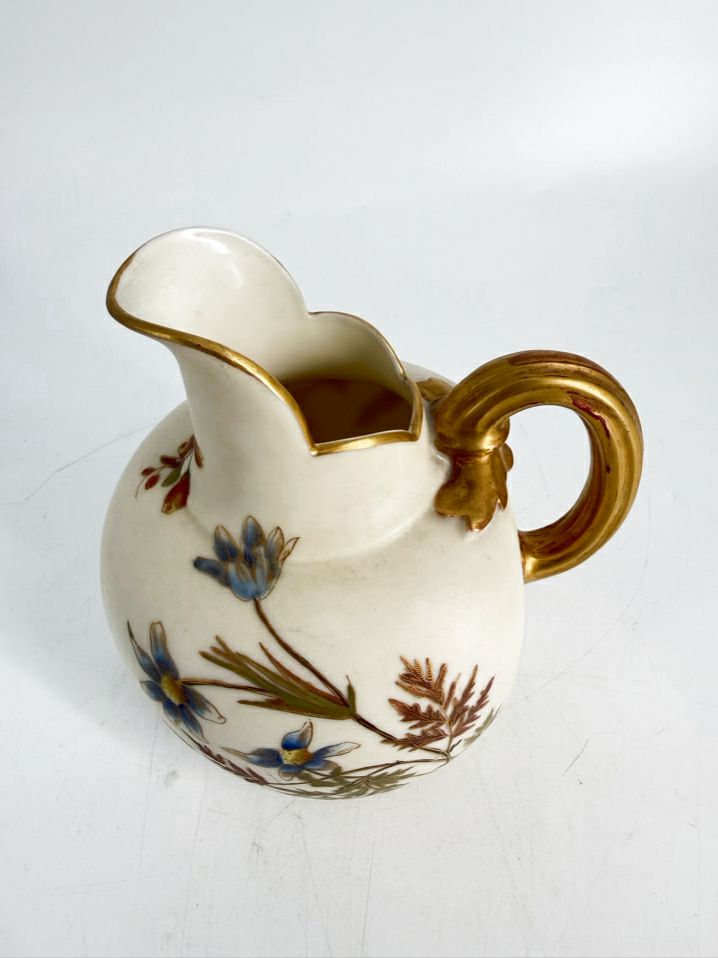 ROYAL WORCESTER Cream, Green & Blue Flatback Pitcher