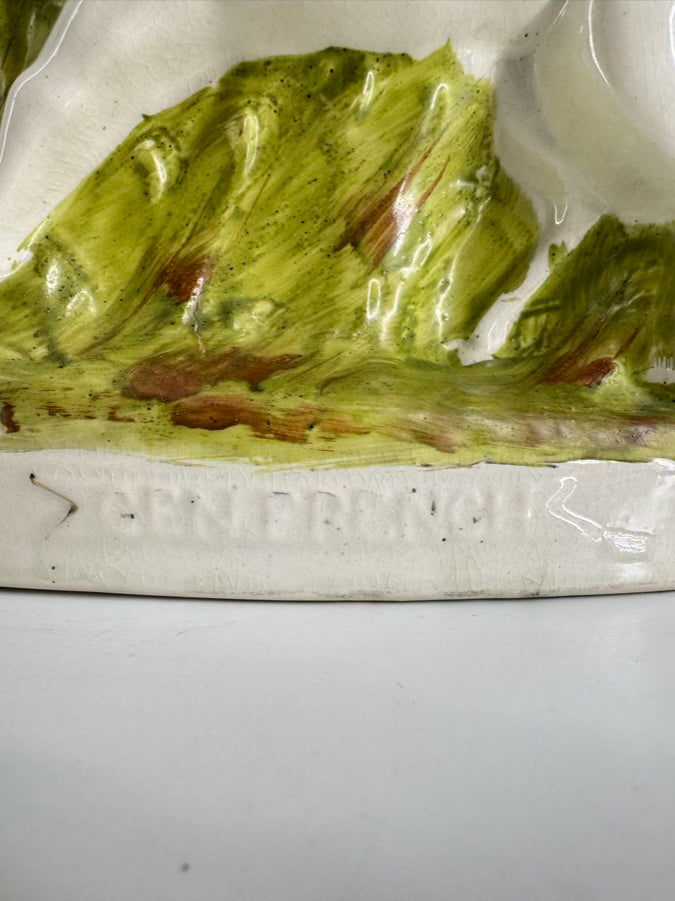 White & Green Ceramic Handpainted Staffordshire General French Figurine