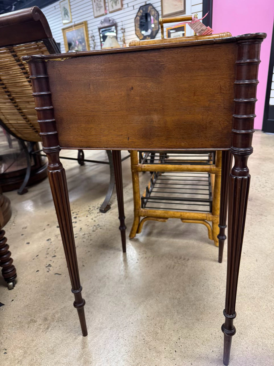 ANTIQUE Wood Sheraton 2-Drawer Side Table