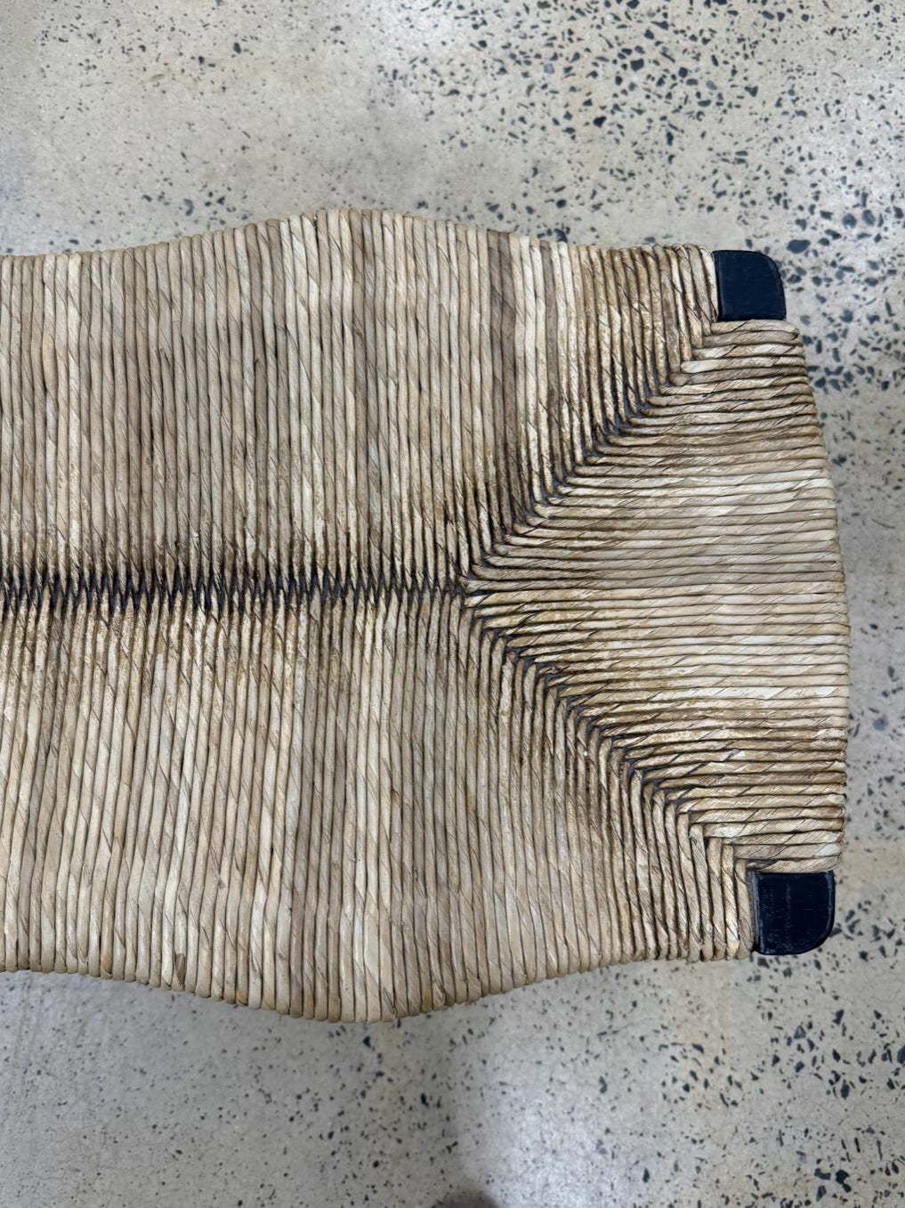 Black Wood French Bench w/ Natural Woven Rush Seat
