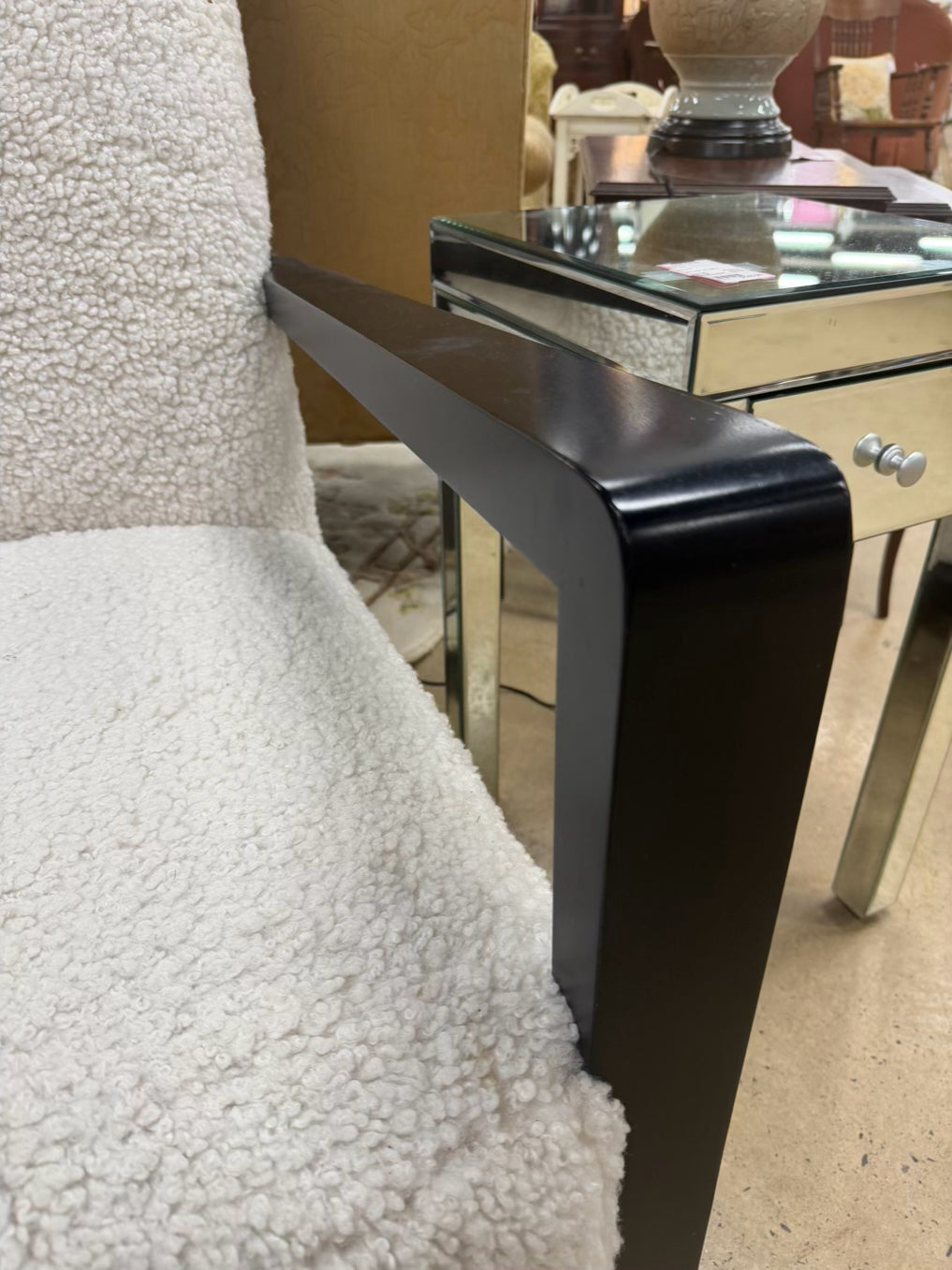 Ivory & Black Wood Faux Fur Chair