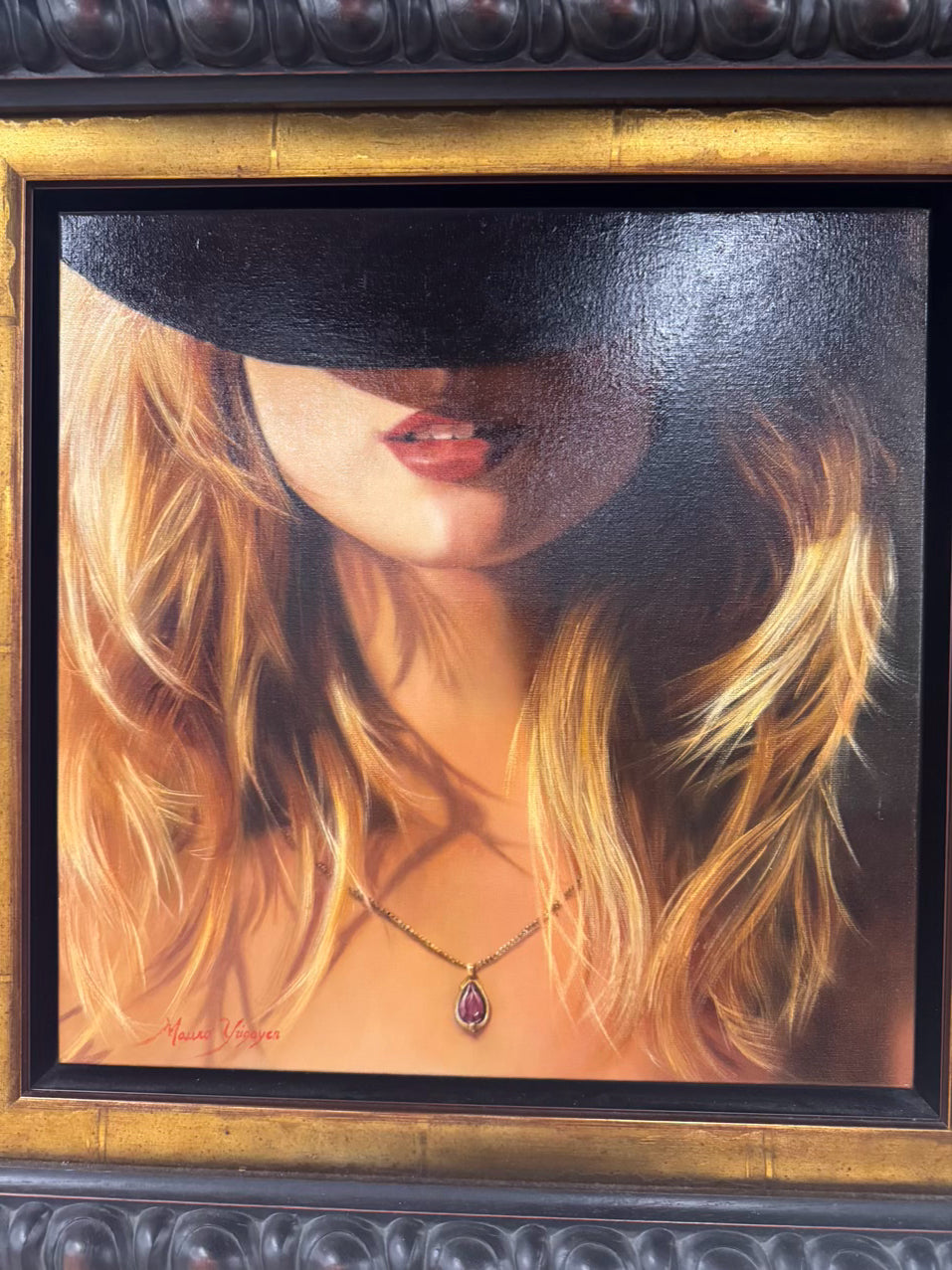 MAURO J. YRIGOYEN Lady in Hat Painting in Black Frame