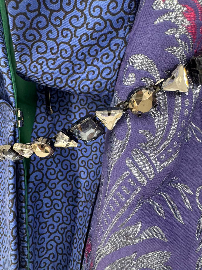 ETRO Size 44 Violet & Blue Print Metallic Jacket w/ Belt