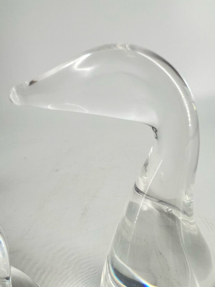 STUBEN Clear Crystal Preening Goose & Gander Figurines