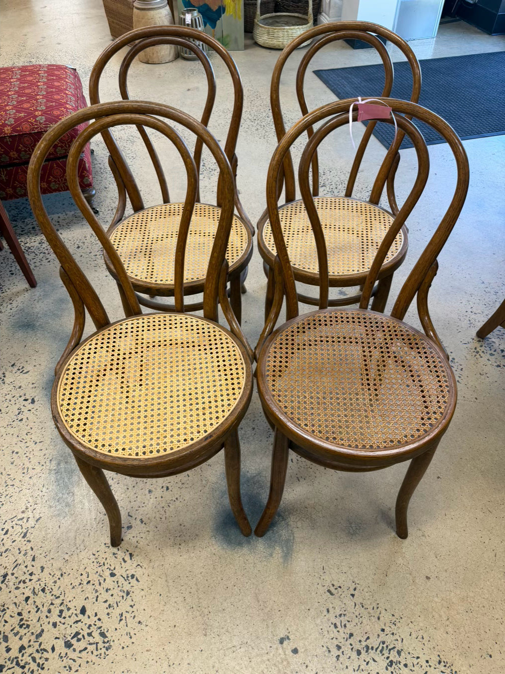ANTIQUE Bentwood Wood Set of 4 Chairs w/ Cane Bottoms