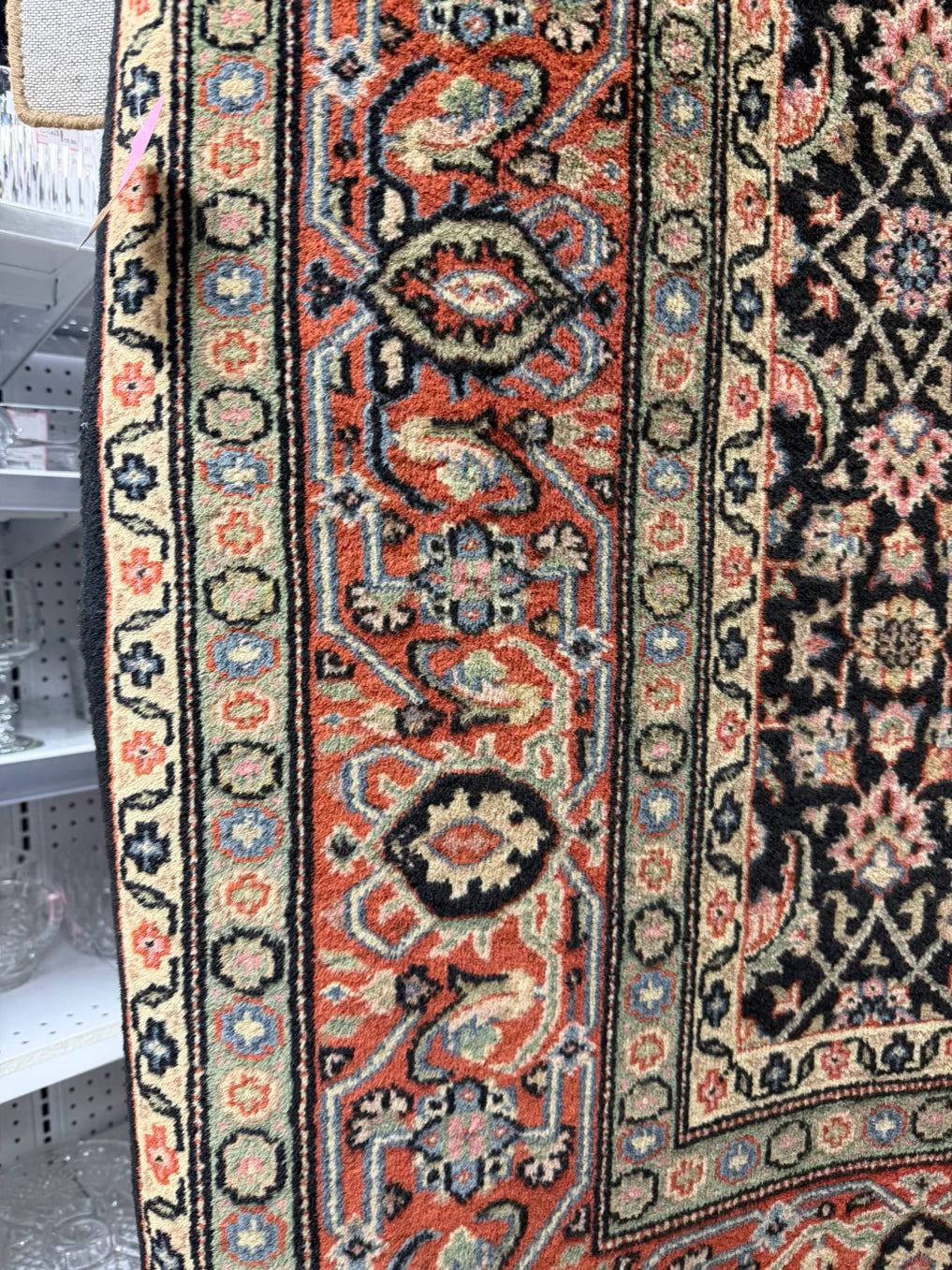 Oriental Black, Green, Rust & Navy Wool Area Rug