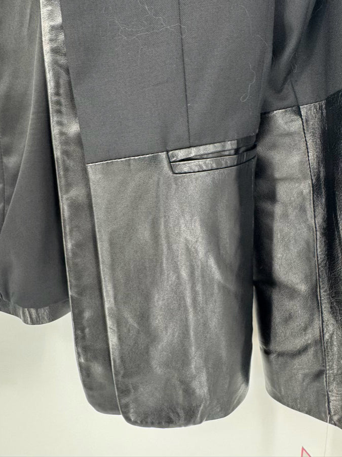 PARKER Size S Black Wool & Lambskin Leather Blazer