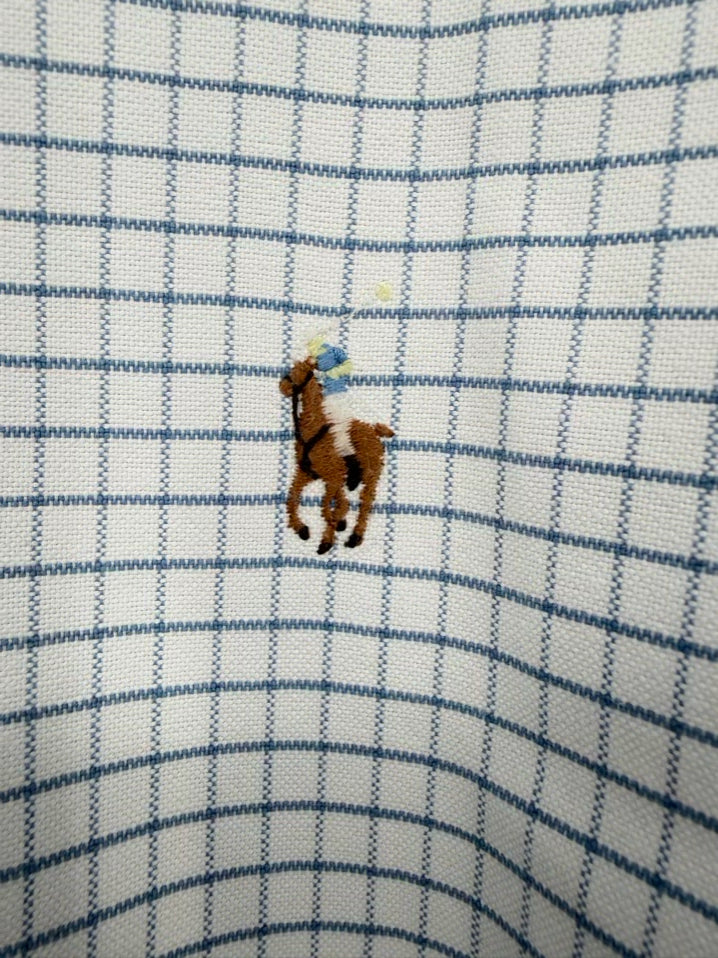 RALPH LAUREN Size 34 White & Blue 17 Print Long Sleeve Shirt NWOT