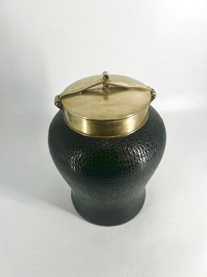 Brown Tozai Ceramic Jar W/ Brass Lid