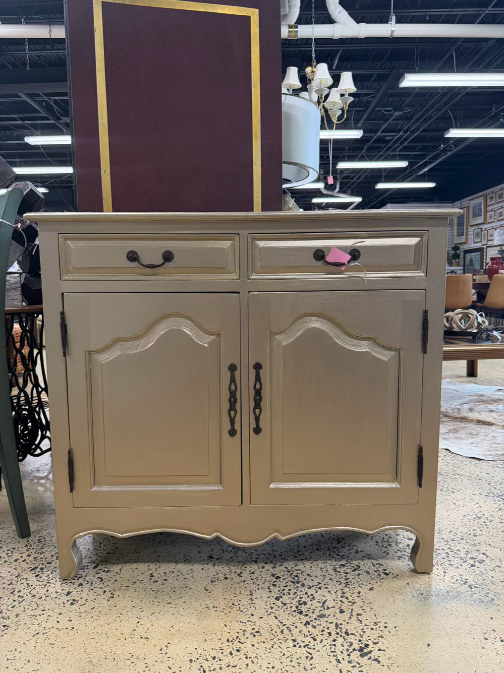 VINTAGE Gold Painted Cabinet w/ 2 Drawers
