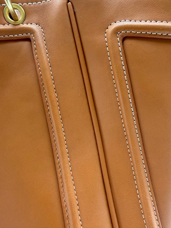 J MCLAUGHLIN Cognac Leather Purse w/ Bamboo Handle