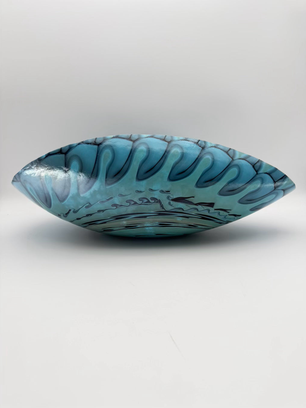 Blue & Aqua Glass Bowl w/ Rolled Sides