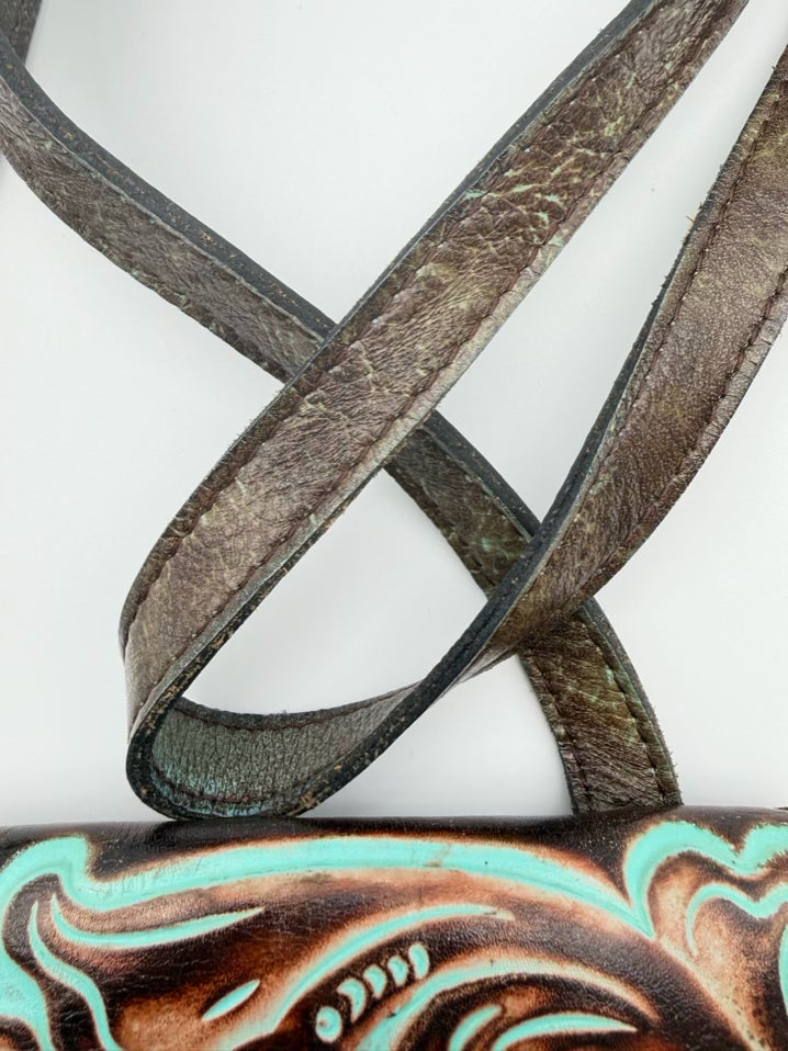 PATRICIA NASH Granada Brown & Blue Tooled Leather Crossbody Bag