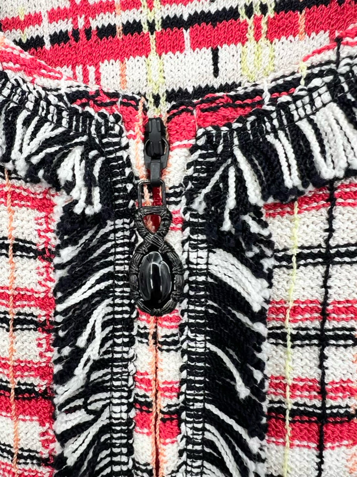 ST JOHN Size L Coral & Black Knit Fringe Jacket