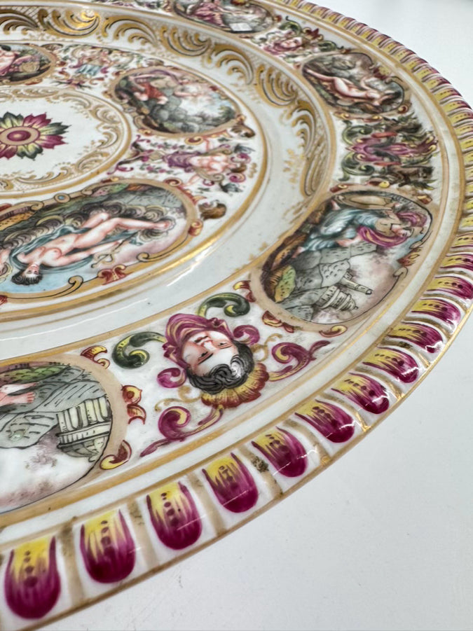 CAPODIMONTE Pink & Aqua Porcelain Decorative Plate