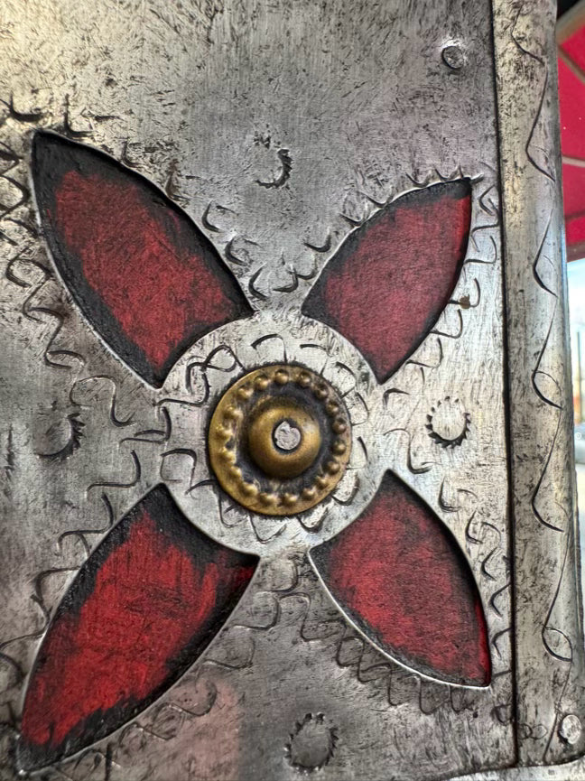 Silver, Red & Gold Wood & Metal Mirror