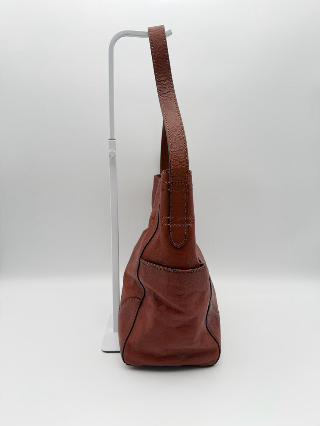 FRYE Cognac Leather Side Pocket Hobo Purse
