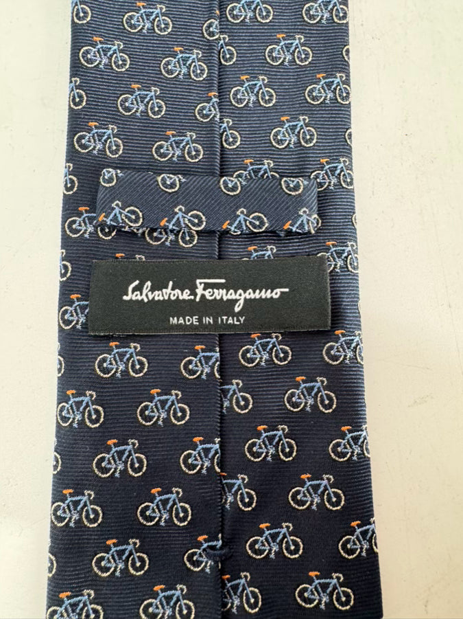 SALVATORE FERRAGAMO Navy Bicycle Silk Tie