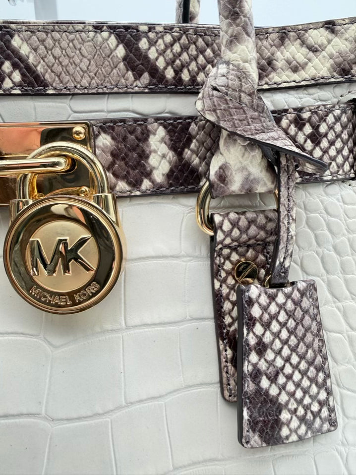 MICHAEL MICHAEL KORS Hamilton Taupe & White Animal Print Purse