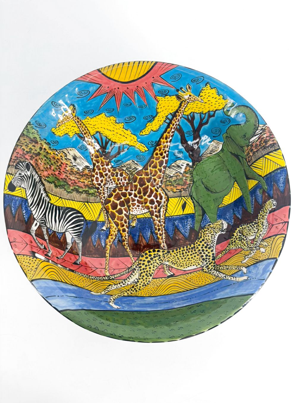 ZIMBABWE Multi Colored Hand Painted Animals Large Bowl