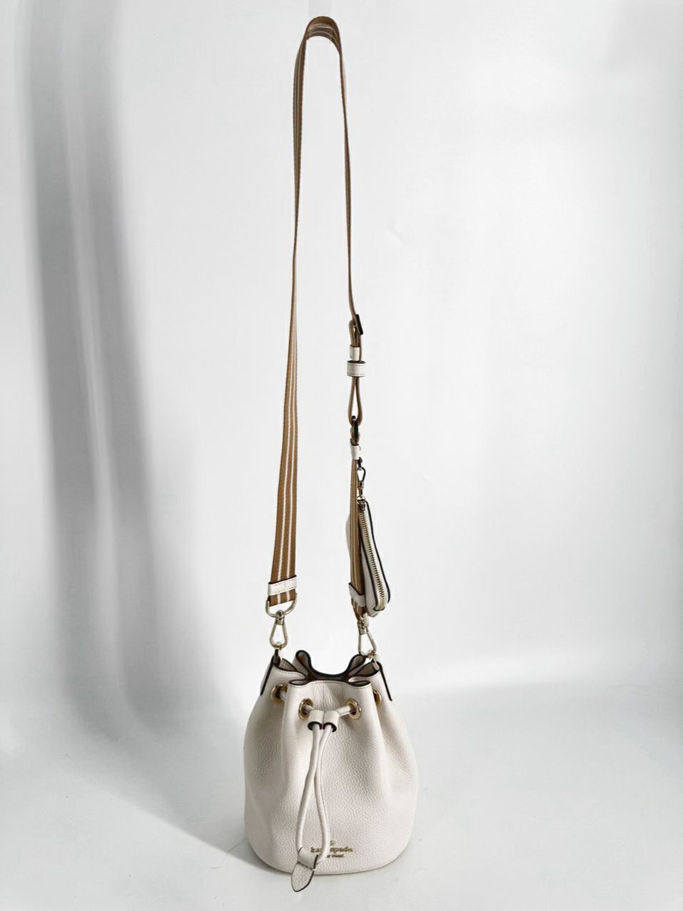 KATE SPADE Cream Leather Bucket Bag w/ Coin Purse