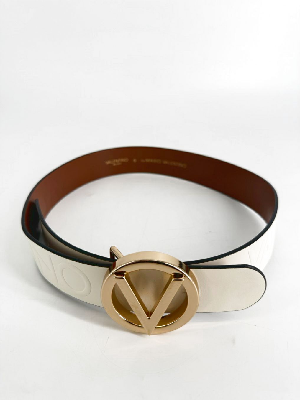 VALENTINO By MARIO VALENTINO sm Cream & Brown Leather Belt