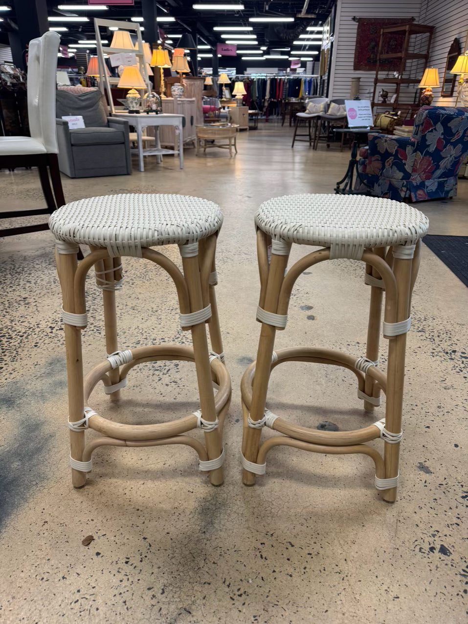 White & Brown Bamboo Pair of Counter Height stools