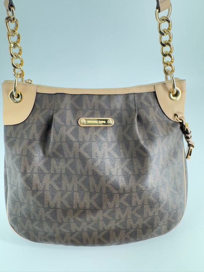 MICHAEL KORS Brown Logo Coated Canvas Purse